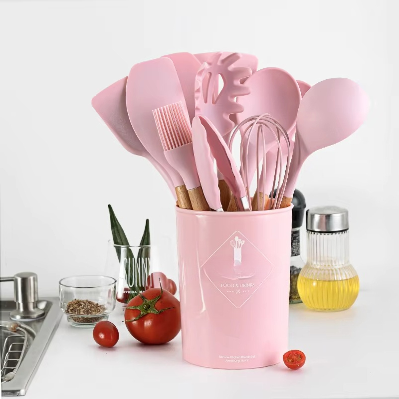 Kitchen Baking Pan Storage - Wooden pink Wooden handle Kitchen tableware