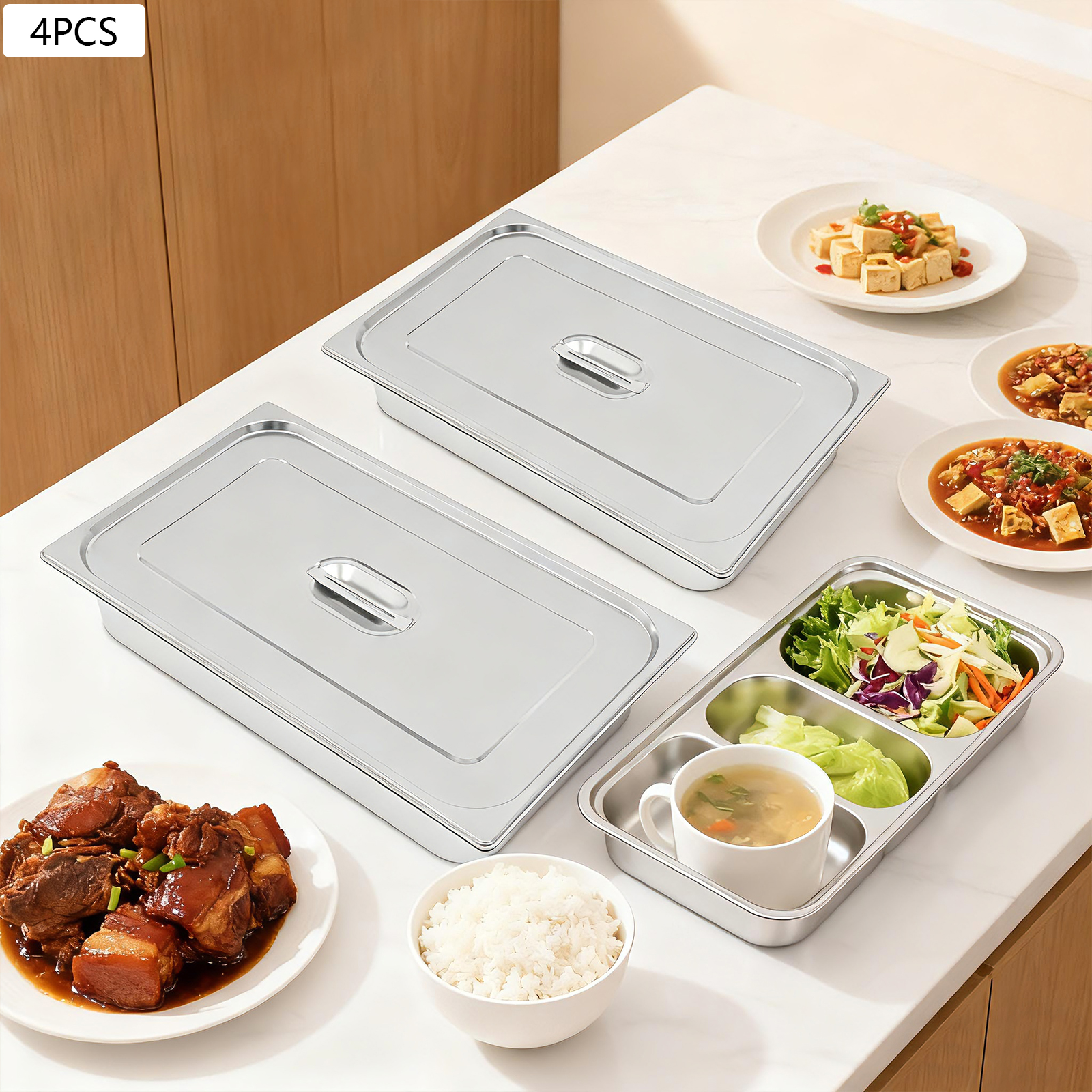 4Pcs Stainless Steel Steam Tab - Kitchen Baking Pan Storage recensie en prijs