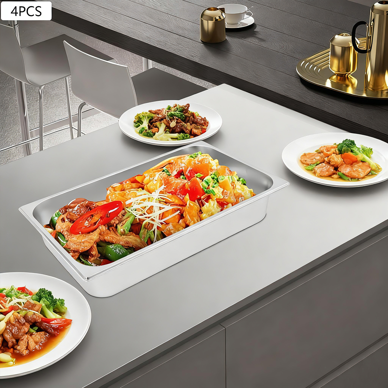 4Pcs Stainless Steel Steam Tab - Kitchen Baking Pan Storage recensie en prijs